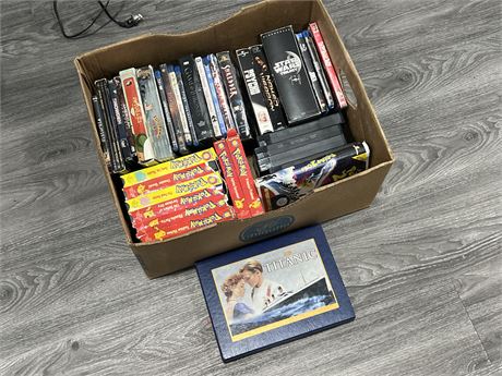 BOX OF VHS, DVDS & BLURAYS