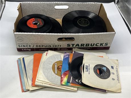 BOX OF 45RPM RECORDS & VINTAGE RECORDS - CONDITION VARIES