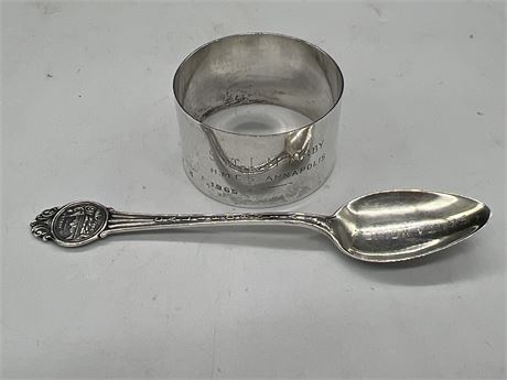 STERLING NAPKIN RING & SMALL STERLING SPOON - 29 GRAMS TOTAL