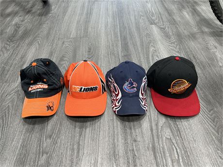 4 VANCOUVER CANUCKS / BC LIONS HATS