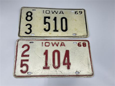 1968 & 1969 IOWA LICENSE PLATES (LOW NUMBER)
