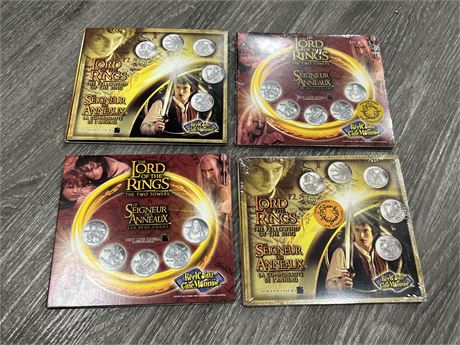 4 ROYAL CDN MINT LORD OF THE RINGS COIN SETS - 2 SEALED