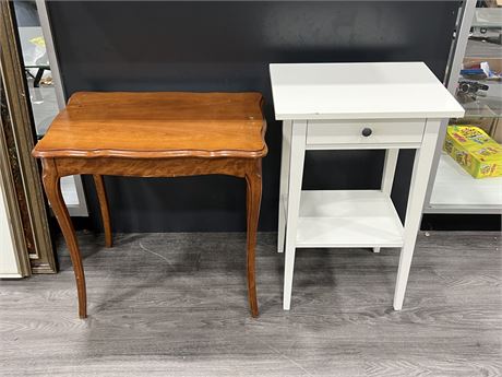 WHITE NIGHT STAND (27.5”) & WOOD SIDE TABLE