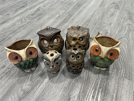 LOT OF 6 MCM POTTERY OWLS - 5”