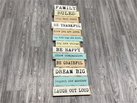 LARGE FAMILY RULES WOOD SIGN - LIKE NEW CONDITION (4FT)