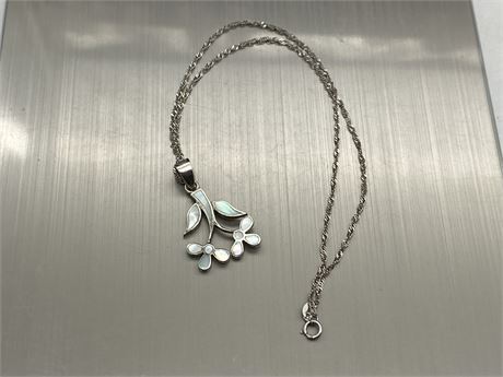 925 STERLING SILVER W/INLAY FLOWER PENDANT NECKLACE