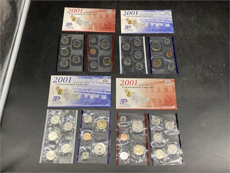 4 UNCIRCULATED US COIN SETS