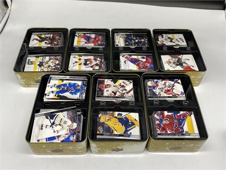 7 TINS FULL OF NHL CARDS