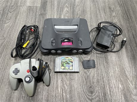 N64 CONSOLE COMPLETE W/ CORDS, GAME, CONTROLLER & JUMPER PAK