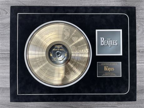 THE BEATLES SPECTACULAR BLACK SUEDE GOLD RECORD DISPLAY