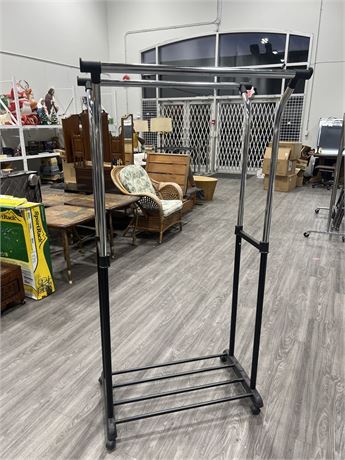 ROLLING DOUBLE BAR CLOTHING RACK - ADJUSTABLE HEIGHT - 68”x35”x22”