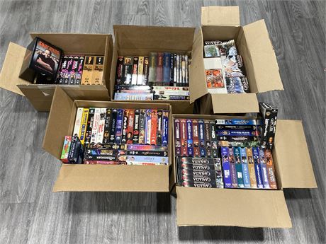 5 BOXES OF VHS TAPES + LOTR DVDS