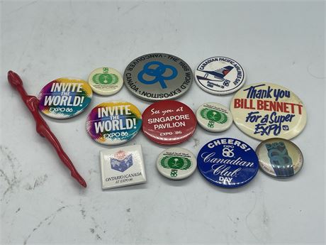 VINTAGE EXPO 86 LOT (MOSTLY PINS / BADGES)