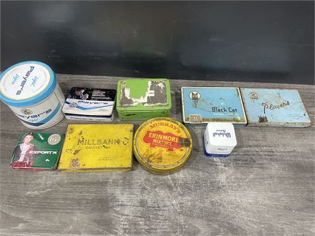 9 ASSORTED VINTAGE TOBACCO TIN