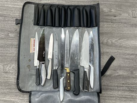 LOT OF CHEF KNIVES IN CARRY CASE