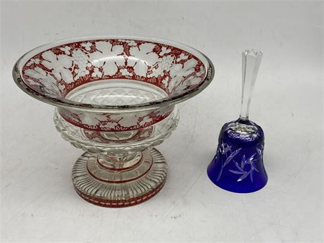 COBALT CUT TO CLEAR CRYSTAL BELL & RUBY TO CLEAR BOWL
