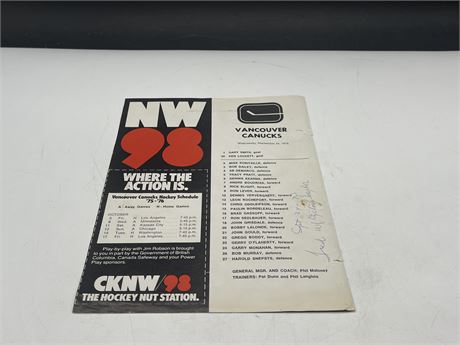 SIGNED FRED W. CYCLONE TAYLOR 1975 CANUCKS / CANADIANS PROGRAM