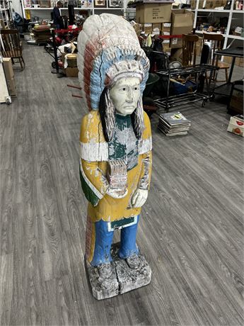 VINTAGE CIGAR STORE INDIAN WOOD CARVING (59” tall)