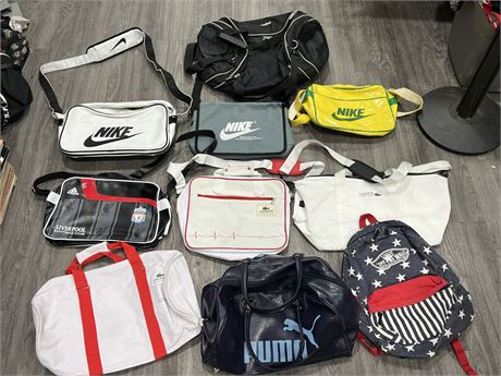 10 MISC BAGS - NIKE, LACOSTE, ETC