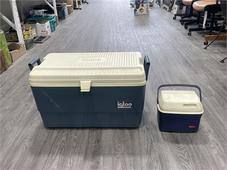 IGLOO COOLER W/ SMALL RUBBERMADE COOLER