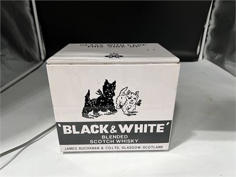 VINTAGE BLACK & WHITE SCOTCH WHISKY BARKING DOG ADVERTISEMENT - WORKING 8”x7”x6”