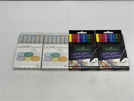 2 COPIC SKETCH MARKERS PALE PASTELS & 2 FABER-CASTELL FINE LINERS