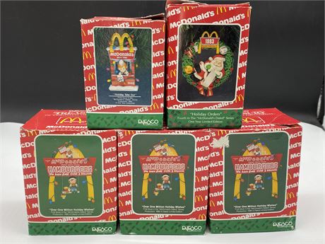 LOT OF 5 VINTAGE MCDONALD’S CHRISTMAS ORNAMENTS IN BOX’S