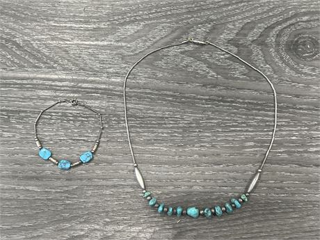 FIRST NATIONS SILVER & TURQUOISE BEADED JEWELRY