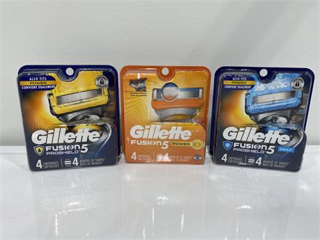 3 NEW GILLETTE FUSION 5 CARTRIDGES (Packs of 4)