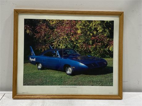FRAMED 1984 POSTER OF 1970 PLYMOUTH SUPERBIRD (21”X17”)