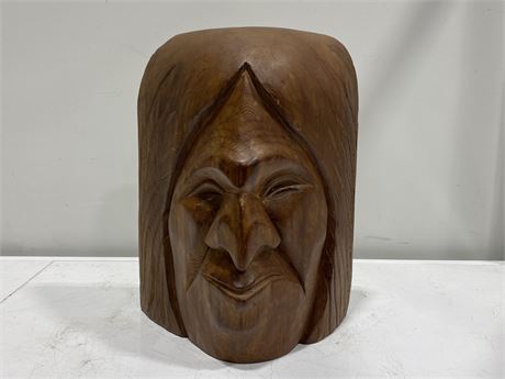 LARGE SIGNED INDIGENOUS WOOD HEAD CARVING (16”Tall, 12”Wide)