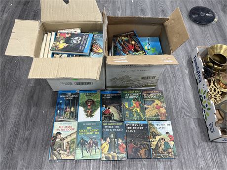 2 BOXES OF VINTAGE HARD COVER HARDY BOYS BOOKS