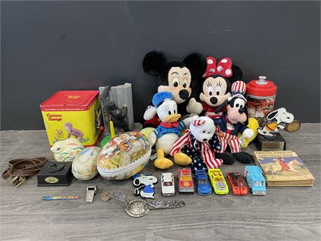 VINTAGE/COLLECTABLE TOYS - MICKEY, LEGO, CARS, SNOOPY, ETC.