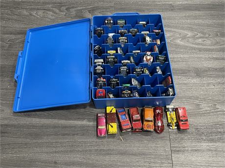 41 VINTAGE ASSORTED CARS (MOSTLY HOTWHEELS) IN HOTWHEELS CASE
