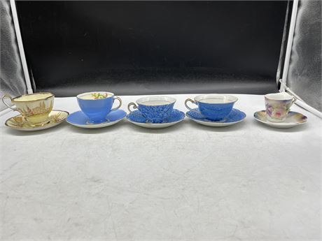 LOT OF 5 VINTAGE CUPS & SAUCERS