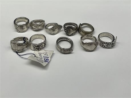 LOT OF 10 SILVER RINGS SOME MARKED