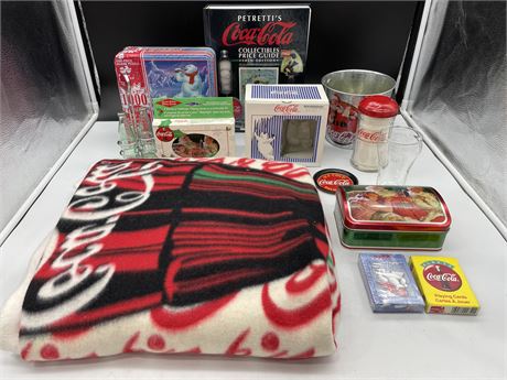 COCA COLA COLLECTIBLES INCLUDING BLANKET & PRICE GUIDE