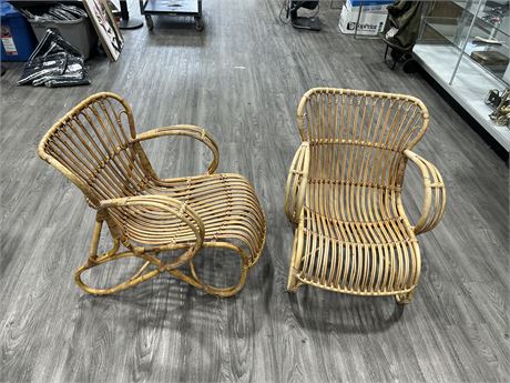 2 VINTAGE RATTAN CHAIRS - 30” LONG