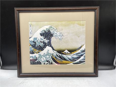 FRAMED THE BIG WAVE PRINT HOKUSAI 20”x17”