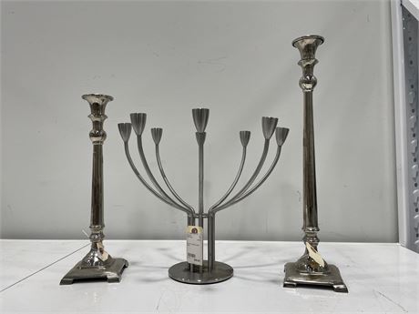 3 METAL CANDLE HOLDERS - NEW W/ TAGS 12”-19”