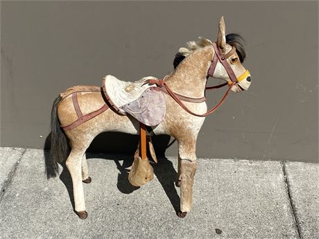 ANTIQUE CHILDRENS HORSE W/ REAL ANIMAL SKIN (30” tall)