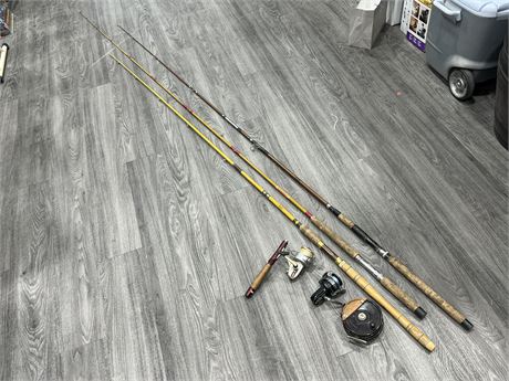 3 FLY FISHING RODS & 3 REELS