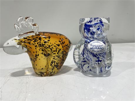 MURANO GLASS OWL MADE IN ITALY & MOOSE