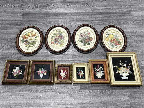 VINTAGE SHELL & FLORAL PICTURES (LARGEST 11”X13”)