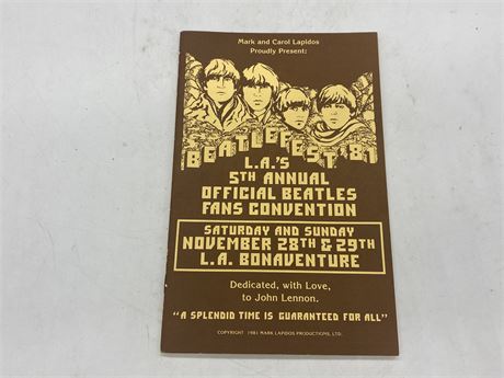 RARE 1981 BEATLE FEST L.A.’S FIRST ANNUAL BEATLES CONVENTION