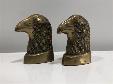 2 BRASS EAGLE HEAD BOOKENDS