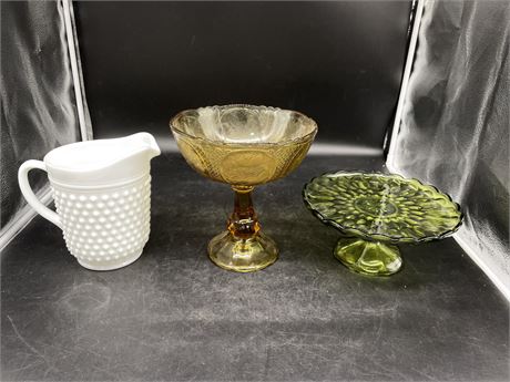 3 PIECES OF ART GLASS 8”t 9”t 5”t