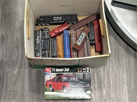 BOX OF HO VINTAGE TRAINS + CAR MODEL