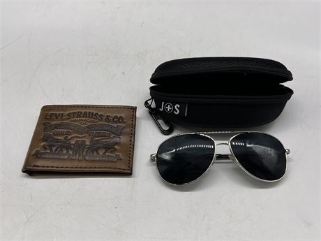 NEW LEVI STRAUSS WALLET & NEW J+S AVIATION GLASSES IN CASE