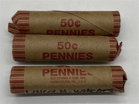 3 ROLLS LINCOLN WHEAT PENNIES